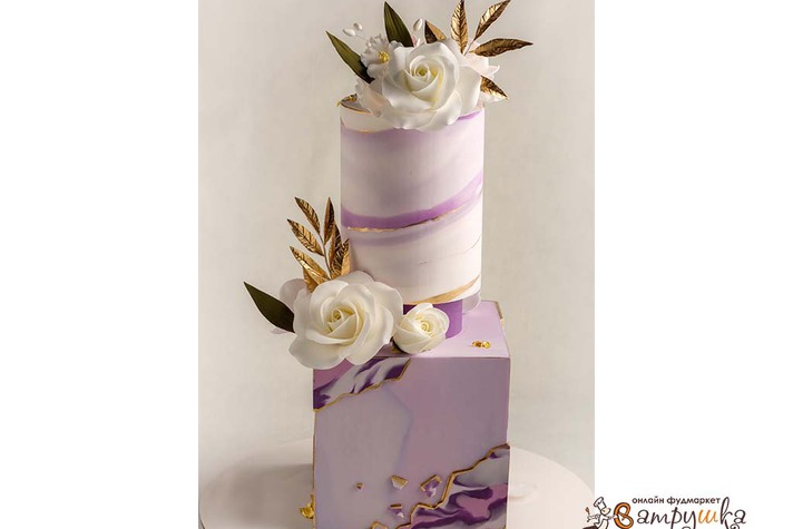 Торт Свадебный Акварель с цветами 0